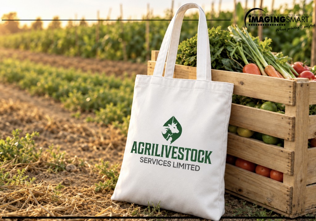 Branded tote with fresh produce from Tanzanian farms
